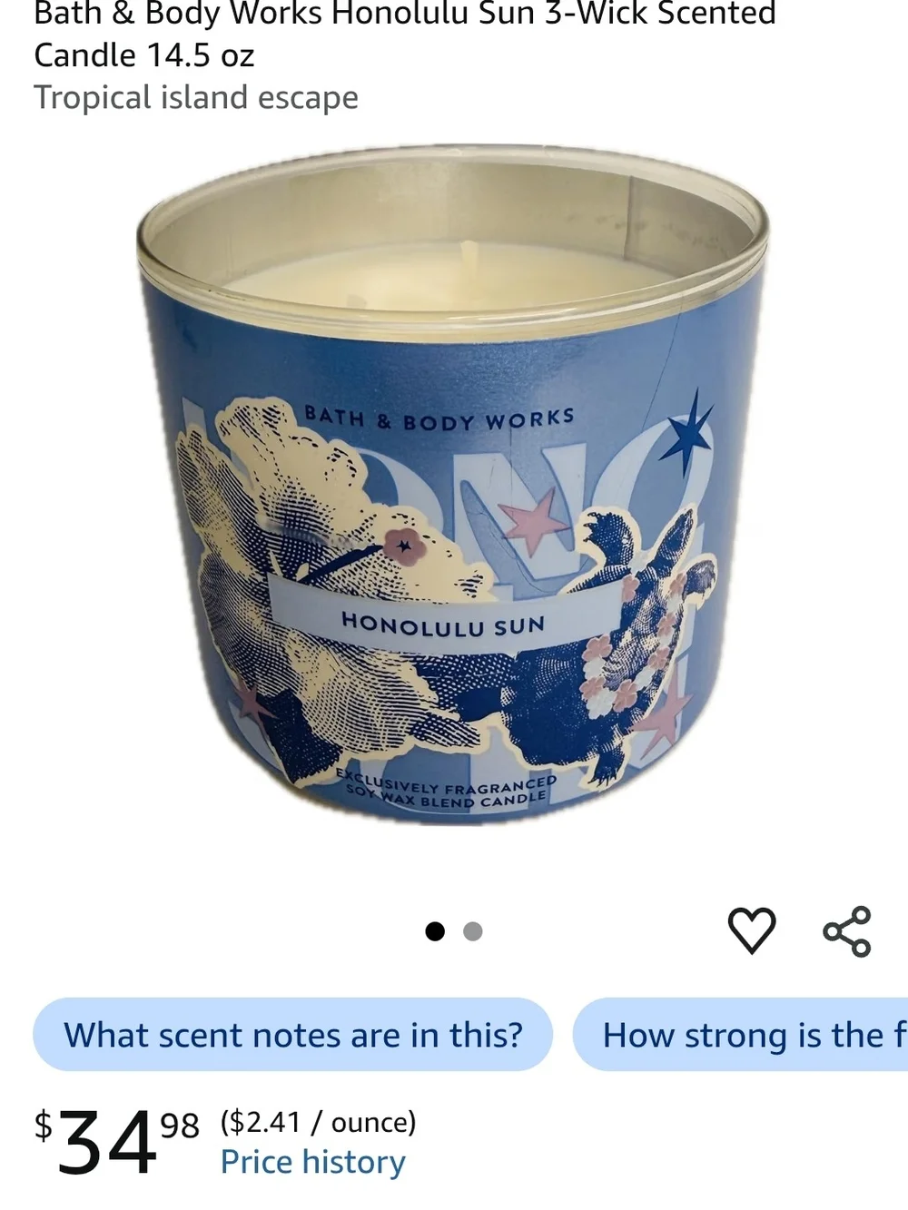 Bath & Body Works Honolulu Sun 3-Wick Candle - Light Blue